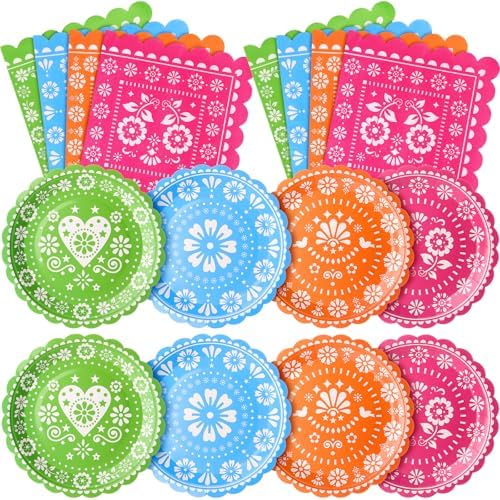 Roshtia 120 Pcs Mexican Plates and Napkins Set, Papel Picado Design by Roshtia