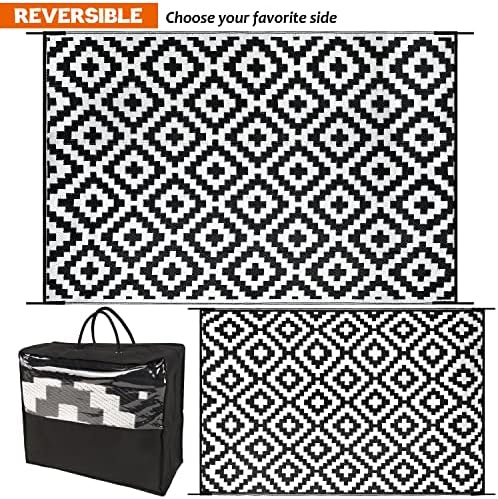 SAND MINE Waterproof Outdoor Rug 6x9 ft, Reversible Mats, Modern Area Rug, Large Floor Mat and Rug for Outdoors, RV, Patio, Backyard, Deck, Picnic, Beach, Trailer, Camping, Black & White Lattice - Image 3
