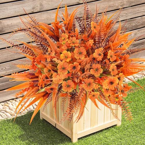Faux Fall Flowers Outdoor, 16Pcs Artificial Fall Flowers UV Resistant Autumn Plastic Flowers Plants Fall Greenery Shrubs for Outside Porch Patio Garden House Thanksgiving Decor - Image 7
