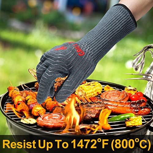 QUWIN BBQ Gloves, Oven Gloves 1472℉ Extreme Heat Resistant, Grilling Gloves Silicone Non-Slip Oven Mitts, Kitchen Gloves for BBQ, Grilling, Cooking, Baking-1 Pair… (Grey, One Size(Long Cuff)) - Image 2