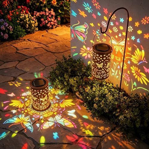 Colorful Butterfly Solar Lanterns Outdoor Decor, Garden Decor Gifts for Women Mom Sister Grandma, LED Hanging Solar Lantern Lights Outside for Table Yard Lawn Garden Path Porch - Image 2