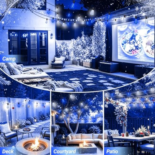 LAMPHOME 26Ft ST38 Blue White Outdoor String Lights, Patio Lights with 12+1 ST38 Edison Bulbs, LED Shatterproof String Lights for Outside Bistro Patio Christmas Party Decorations - Image 2