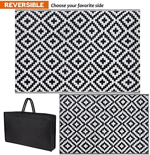 SAND MINE Waterproof Outdoor Rug 4x6 ft, Plastic Reversible Rug, Modern Area Rug, Large Floor Mat for Outdoors, RV, Patio, Backyard, Deck, Picnic, Beach, Camping (4' x 6', Black & White Lattice) - Image 3