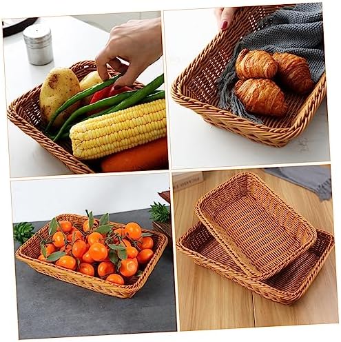 MAGICLULU 2pcs Multipurpose Picnic Basket Light Brown Rattan Storage Tray for Fruits Vegetables and Bread for Home and Outdoor Gatherings - Image 3