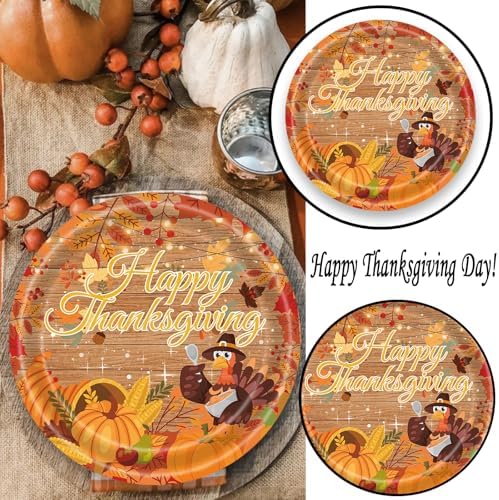 20 Pcs Happy Thanksgiving Party Disposable Paper Plates Fall Themed 9 Inch Round Dinner Plates for Autumn Party Decorations (Turkey Pumpkin) - Image 6
