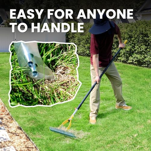 Thatch Rake for Lawn with 74inch Handle, 15 inch Dethatcher Rake for Grass to Cleaning Dead Grass, Efficient Steel Metal Rake for Dethatching, Heavy Duty Thatching Rakes for Garden, Yard - Image 5