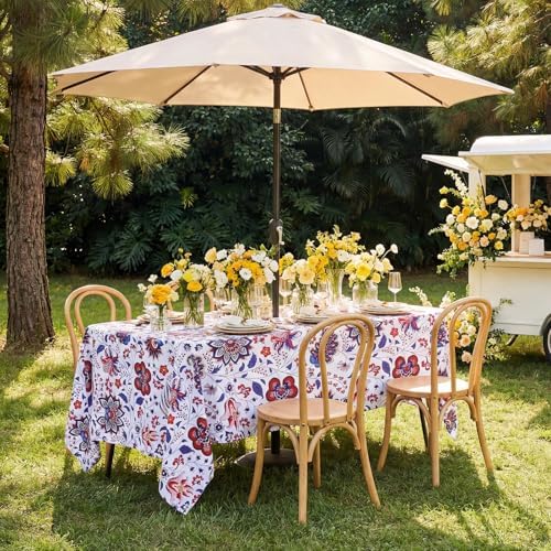 SquarePie Rectangle Outdoor Tablecloth with Umbrella Hole and Zipper 60x84 Inch, SpillProof Wipeable Patio Table Cloth for Spring Summer Garden Backyard Camping Picnic, Botanical Gorgeous Flowers - Image 5