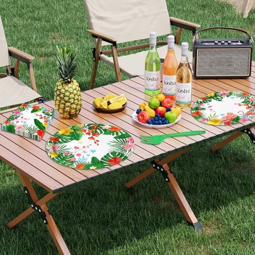 96 Pieces Hawaiian Luau Party Tableware Set – Tropical Flamingo Disposable Plates, Napkins and Forks with Hibiscus Floral Design for Summer Birthday, Pool Party, Beach Party and Aloha Party Supplies - Image 6