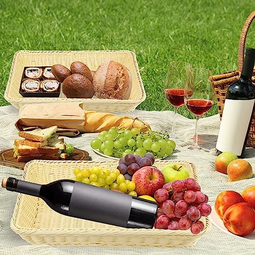 GNIEMCKIN 3 PCS 16 Inch Wicker Bread Basket, Woven Serving Basket for Restaurant, Bakery, Family Party, Hotel, Fruits, Vegetables and Snacks - Cream - Image 6