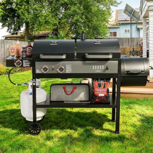 Royal Gourmet ZH3006Y 2-Burner Gas and Charcoal Grill Combo, Offset Smoker - Image 3
