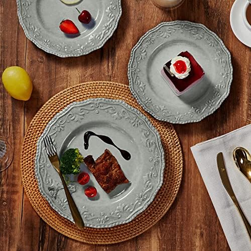 TP 12-Piece Melamine Dinnerware Sets, Service for 4, Relief Grey - Image 3