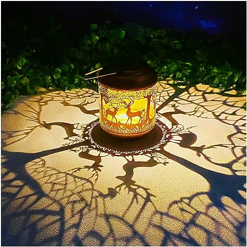 Deer Solar Lanterns Outdoor Waterproof Hanging Solar Lights Deer Gifts for Women Men Metal Decorative LED Lanterns for Yard,Patio,Lawn,Tabletop,Pathway,Landscape,Garden Decor by TIGGSY