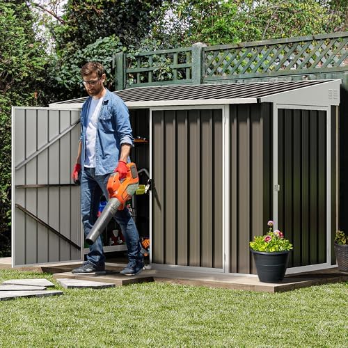 DWVO 7x4 FT 3-Door Storage Shed, Lockable Metal for Bike - Dark Gray - Image 3