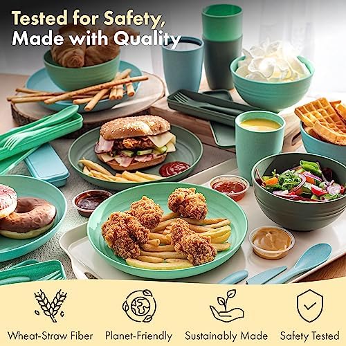 FOODLE Wheat Straw Dinnerware Set - RV, Camping, Picnic Plates Cups & Bowls - Image 4