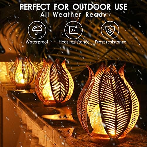 Solar Outdoor Lights Garden Decor Waterproof Crackle Glass Globe,Metal Yard Art Outdoor Solar Garden Lights for Decor Yard,Porch,Patio Decorations.Gardening Gifts for Women/Mom. - Image 3