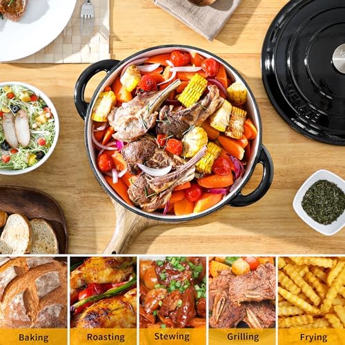 Velaze 7.5 QT Enameled Cast Iron Dutch Oven Pot with Lid,Black - Image 6