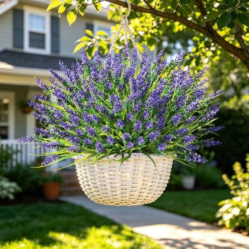 24 Bundles Faux Outdoor Plants, UV Resistant Artificial Fake Lavender Flowers with Monkey Grass for Outdoors, Realistic Faux Lavender Greenery Shrubs for Porch Yard Garden Window Box Home Decor - Image 4