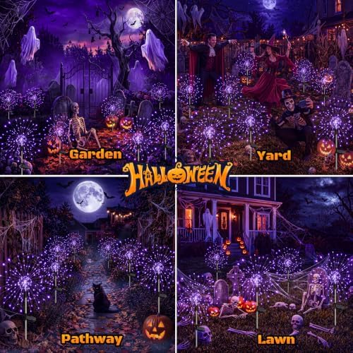 btfarm 2 Pack Solar Halloween Lights Outdoor, Purple Firework Light - Image 6