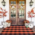 Orange and Black Plaid Rug, 3' x 5' Fall Outdoor Front Door Decor Mat, Cotton Washable Hand-Woven Rug for Layered Doormat, Autumn Halloween Thanksgiving Carpet for Porch, Entryway by Homydecor