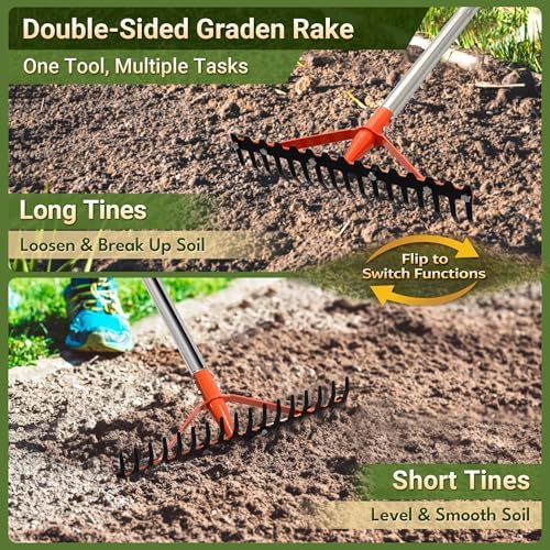 62 Inch Garden Rake with 17 Tempered Spring Steel Tines - Image 6