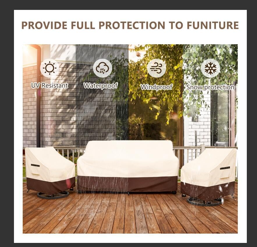 Rileytee Patio Furniture Covers Set Waterproof 3Pcs,Beige&Brown,Large - Image 6