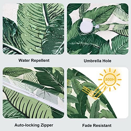 LVTXIII Round Outdoor Tablecloth with Umbrella Hole and Zipper, Water-Repellent 60 Inch Patio Table Cover for Bistro, Garden, Patio & Picnic, Swaying Palms Green - Image 4