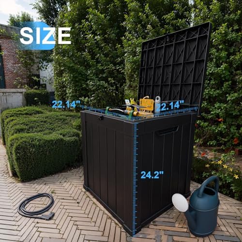 51 Gallon Outdoor Deck Box, Lockable Waterproof Outdoor Storage Boxes For Garden Tools,Indoor Cushions,Accessories Outside Storage Resin Weatherproof Container(Black) - Image 2