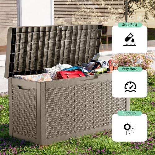 PatioZen 60 Gallon Resin Deck Box, Lockable Outdoor Storage Box for Patio Cushions Storage Furniture,Garden Tools, Pool Supplies, Weatherproof and UV Resistant (Grey) - Image 6