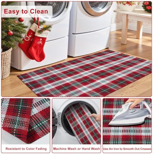 OJIA Christmas Front Door Mat Outdoor 27.5"x43" Red Green Plaid Porch Rug - Image 5