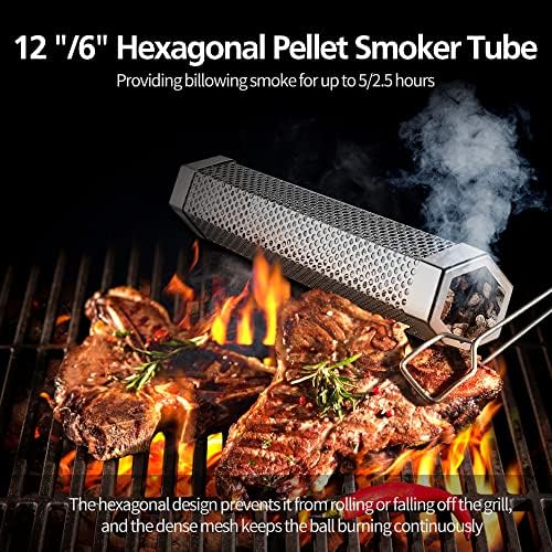 Pellet Smoker Tube Set, 6" & 12" Stainless Steel BBQ Wood Smoker Tube with Brush and 2 Hooks for 2.5hrs/5hrs of Billowing Cold/Hot Smoking for All Grills or Smokers, Smoking Cheese Beef Nuts Fish - Image 2