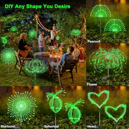 Solar Garden Lights Outdoor, 2 Pack 120 LED Twinkling Firework Lights Decorative with 2 Modes, Outdoor Waterproof Solar Starburst Light for Outside Yard Pathway Garden Decor, Green - Image 4