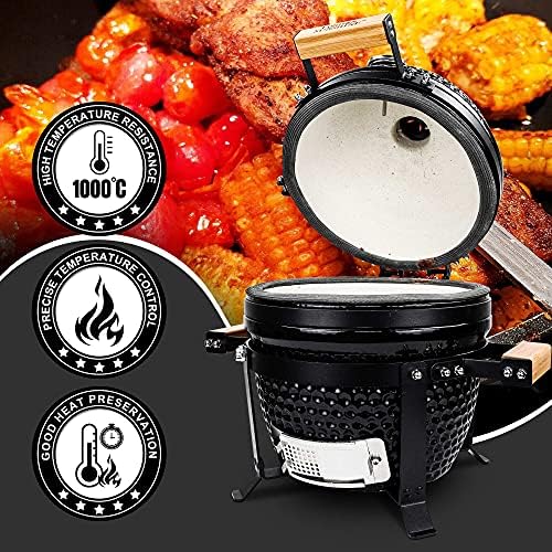 London Sunshine Ceramic BBQ Charcoal Kamado Grill 13 inch Portable Tabletop BBQ Grill with Stainless Steel Grates Black, Black - Image 3
