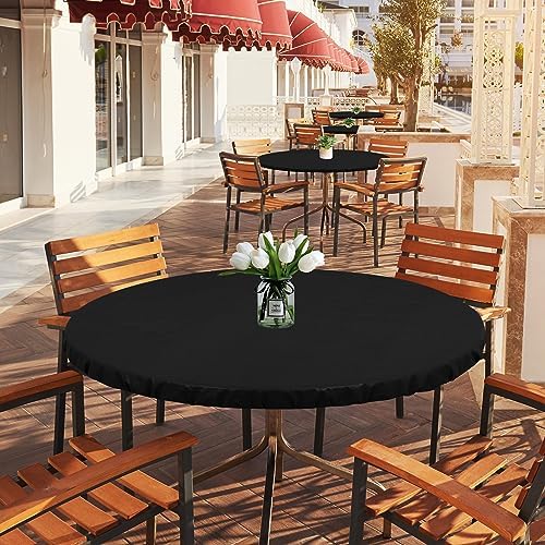 LUSHVIDA 4PCS Round Tablecloth, Fitted Table Cloth for 45"-56" Tables Black - Image 5
