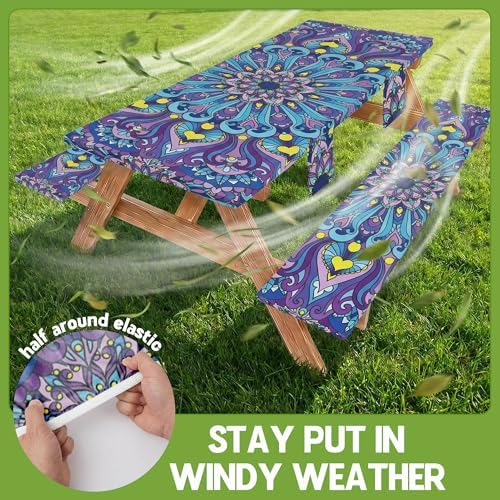 Picnic Table Cover with Bench Covers Vinyl Table Cloth Camping Lovers Essentials Camper Rv Car Travel Accessories Accessory Overlanding Must Haves Outdoor Gadgets Road Trip Tools Gear Stuff Equipment - Image 3
