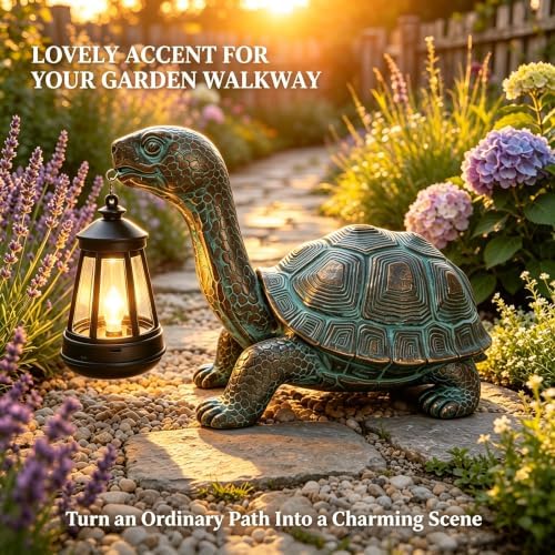 Solar Turtle Garden Statue with Hanging Solar Lantern - Image 6