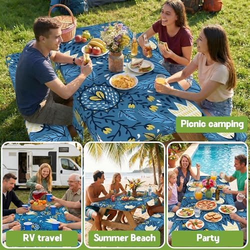 Picnic Table Cover with Bench Covers Waterproof Elastic Rectangle Tablecloth Camping Essentials Supplies Rv Car Travel Gear Must Haves Accessories Fitted Table Cloth Outdoor Road Trip Camper Gifts 6ft - Image 6