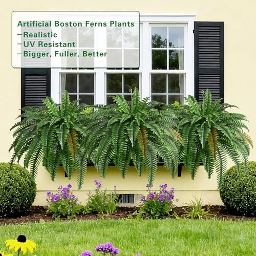 4PCS 45in Fake Ferns- Outdoor Faux Plants, Large UV Resistant Artificial Ferns for Outdoors, Weatherproof Faux Boston Fern Realistic Fake Artificial Plant for Porch Home Garden Patio Hanging Decor - Image 5
