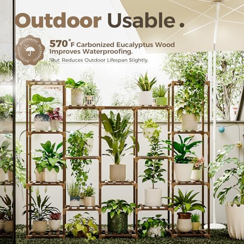 Bamworld Large Hanging Plant Stand Indoor Tall Plant Shelf Outdoor 14 Pots - Image 3