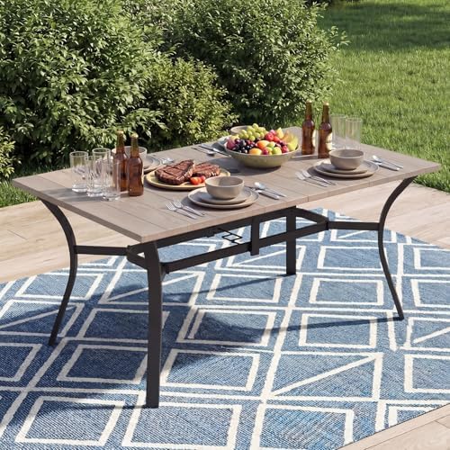 63”x37.8” Metal Outdoor Dining Table for 6,Rectangular Patio Dining Table with Adjustable Umbrella Hole,All-Weather Brown Outdoor Patio Table for Porch, Garden, Backyard, Poolside, Lawn - Image 6