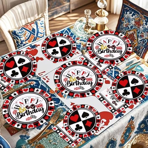 Grencian 96Pcs Casino Party Decorations Poker Plates and Napkins, Serves 24 - Image 5