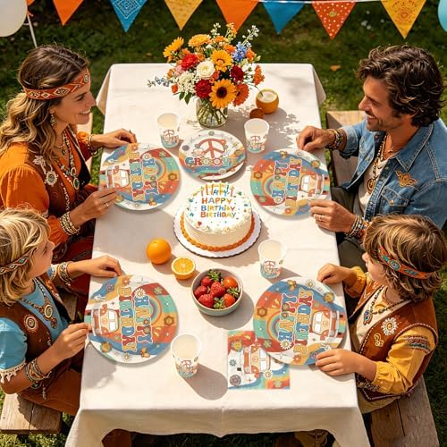 168 Pcs Groovy Birthday Party Decorations for Hippie, Serves 24 - Image 7