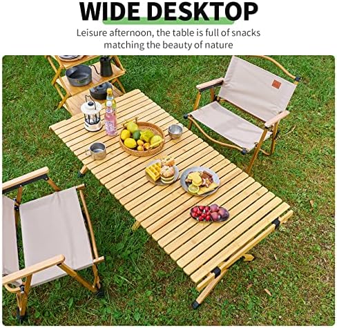 UNICOO –Bamboo Roll Up Picnic Table, Portable Camping Table W/Carry Bag, Low Height Foldable BBQ Top for Indoor & Outdoor Party, BBQ and Hiking (Natural, 4 FT) - Image 4