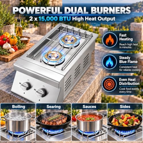 Single Grilling Side Burner for BBQ Grill Island, 30,000 BTU,Liquid Propane Side Burner for Outdoor Kitchen, Convertible to Natural Gas, 304 Stainless Steel - Image 5