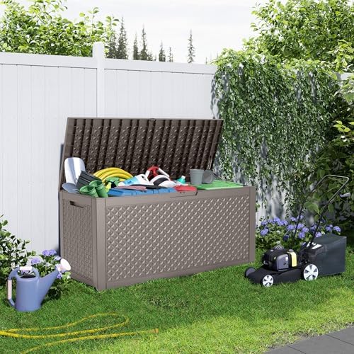 ROJIK Outdoor Storage Housing Deck Box - Waterproof Patio Furniture, Garden Tools, Cushions, Pool Accessories Storage Bench with Lockable Lid and Side Handles (Grey,125 Gal) - Image 7
