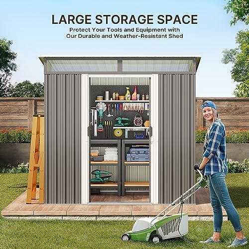 Gizoon 6'x4' Outdoor Storage Shed Metal Garden Shed with Sliding Lockable Doors, Versatile Tool Bike Shed with Transparent Panel Windows, Outdoor Storage Clearance for Backyard, Patio, Dark Gray - Image 4
