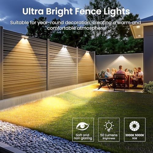 SOLPEX Solar Fence Lights Outdoor, 9 Fixed Colors ＆ Color Changing Fence Solar Lights Outdoor Waterproof IP65, LED Deck Lighting for Backyard Wall Step Patio Railing Pool Porch (8 Pack) - Image 4