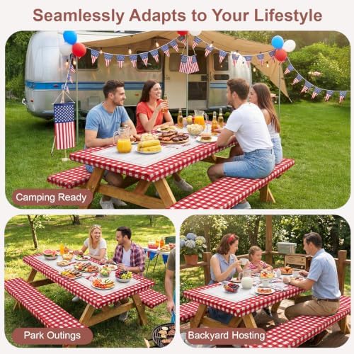 Picnic Table Cover with Bench Covers Camping Tablecloth Set with Pocket - Image 4