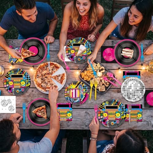 96Pcs Colorful 80s 90s Birthday Party Decorations Disco Hip Hop Plates and Napkins Retro Music Ball Dessert Paper Plates Back to 90s 80s Disposable Tableware for Birthday Baby Shower Supplies Disco - Image 6