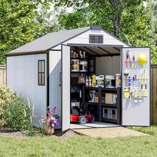 8 x 8 FT Resin Outdoor Storage Shed with Floor, Plastic Garden Shed by DNYKER