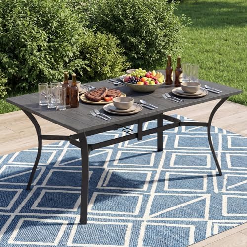 63”x37.8” Metal Outdoor Dining Table for 6,Rectangular Patio Dining Table with Adjustable Umbrella Hole,All-Weather Black Outdoor Patio Table for Porch, Garden - Image 6